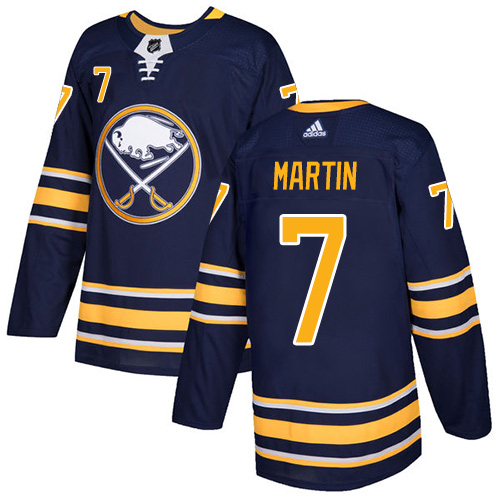 Men Adidas Buffalo Sabres 7 Rick Martin Navy Blue Home Authentic Stitched NHL Jersey
